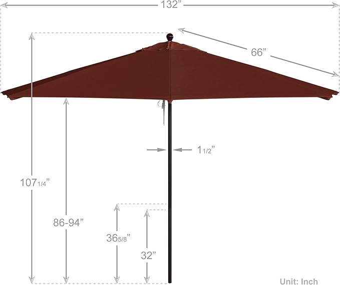 California Umbrella 11Ft Commercial Grade Sunbrella Fabric Market Umbrella, Pulley Lift, Aluminum/Fiberglass, 2mm pole wall, Bronze Frame, Terracotta Fabric