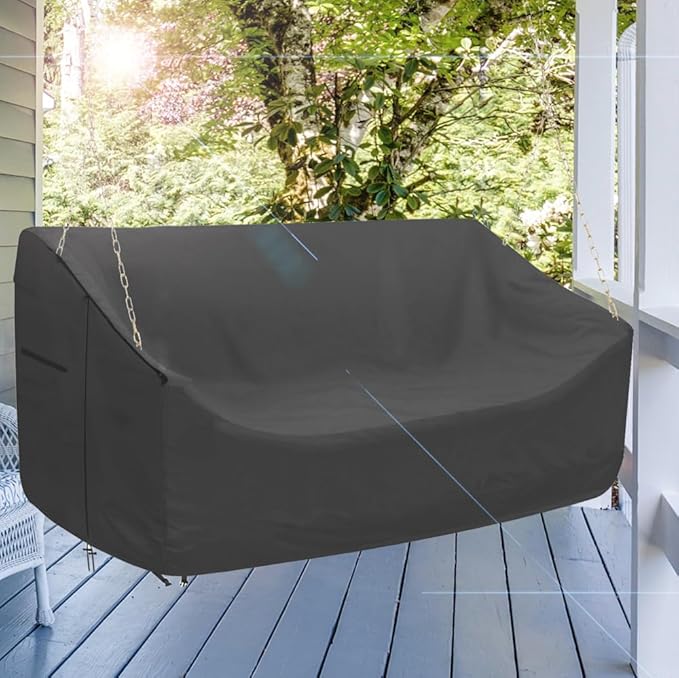 Porch Swing Cover 71Inch Waterproof 600D Oxford Hanging Outdoor Swing Cover Garden Hammock Patio Furniture Covers (Black, 71x28x(35-28) Inch)