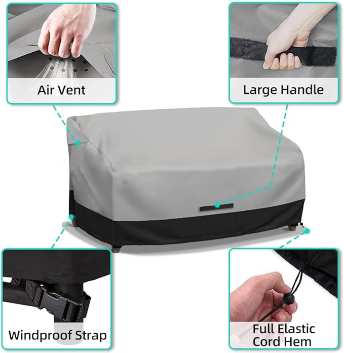 Fade and Tear Resistant Patio Loveseat Covers, Heavy-Duty Waterproof Outdoor Couch Cover, UV Resistant Outdoor Sofa Cover, Lawn Patio Outdoor Furniture Covers,Gray/Black 79Wx38Dx35H Inch