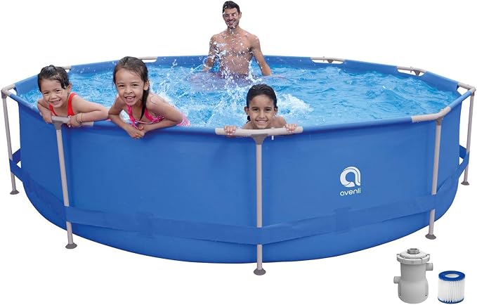 Avenli 12' x 30" Round Metal Framed Above Ground Outdoor Backyard Swimming Pool with Simple Quick Connection Filter Pump and 1,617 Gal Water Capacity