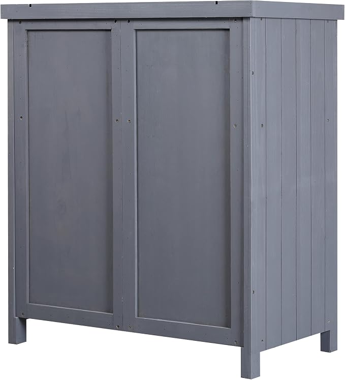Wood Outdoor Storage Box and Deck Box with Galvanized Metal Top, Farmhouse Style Patio Cabinet with Shelves for Yard Tools & Cushions, Weather-Resistant Finish, 31.5 x 17.8 x 36.3 Inches, Grey
