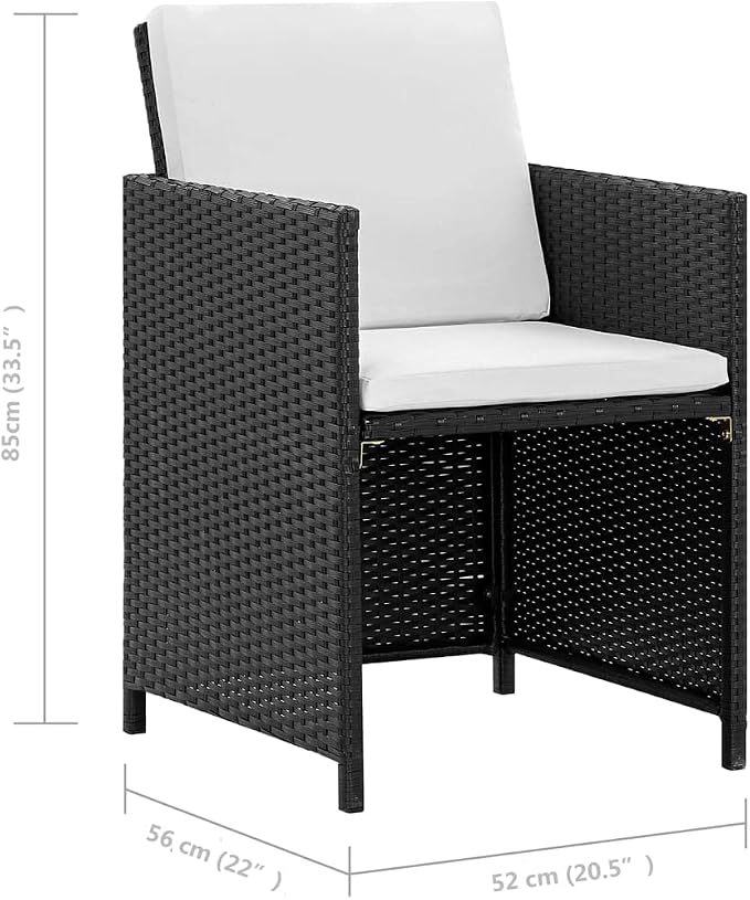5 Piece Rattan Outdoor Dining Set with Cushions, Black Patio Furniture Set with 1 Table, 2 Chairs, 2 Stools, and 6 Cushions