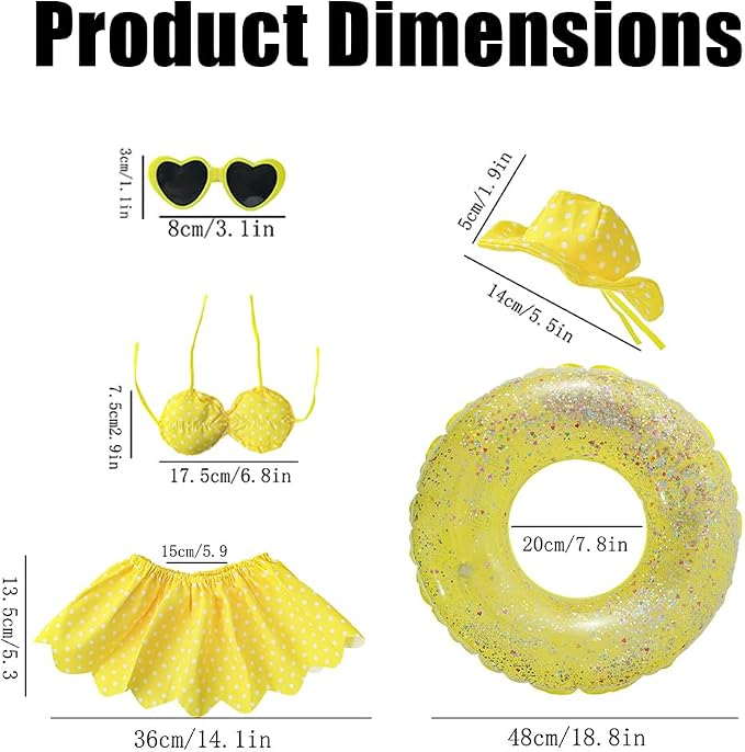 Hawaiian Porch Goose Outfits with Hat Sunglasses & Swim Ring, Summer Bikini Goose Outfit Clothes Costume Fits 23" Cement Geese Statue, Summer Garden Lawn Patio Yard Outdoor Decor (Summer style-Yellow)