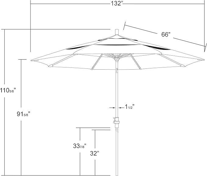 California Umbrella 11' Rd Tahoe Series Aluminum Patio Umbrella, Crank Lift, Collar Tilt, Bronze Finish