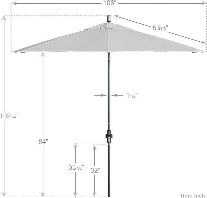 California Umbrella Crank Lift, Collar Tilt, Aluminum Pole