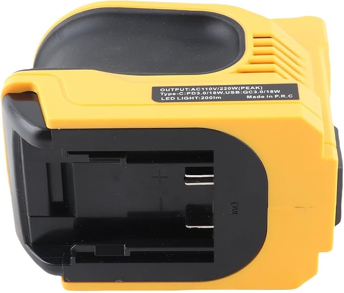 Portable Power Inverter 220W with LED Light AC Outlet 18W Fast Charging Compatible with 18V 20V Li-ion Batteries for Camping Emergency Outdoor Use (US Plug)