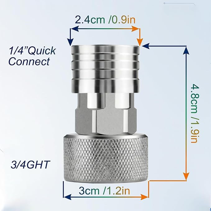 Garden Hose to Mini Power Washer Adapter-3/4 GHT to 1/4", Stainless Steel Garden Hose to Pressure Washer Adapter, Leak-Proof Secure Fit Quick Installation for Car Garden Window (Connector Only)