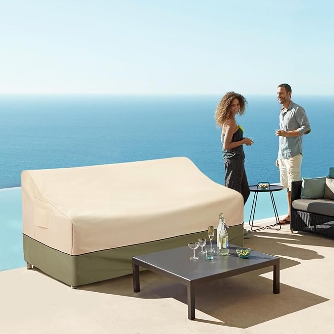 COSFLY Outdoor Furniture Patio Sofa Covers Waterproof, Outside Loveseat Covers Fits up to 58W x 32.5D x 31H inches Beige