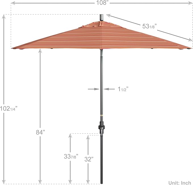 California Umbrella 9' Rd. Crank Lift, Collar Tilt, Aluminum Pole, Fiberglass Rib Patio Umbrella, Hammertone Grey Finish, Sunbrella Dolce Mango