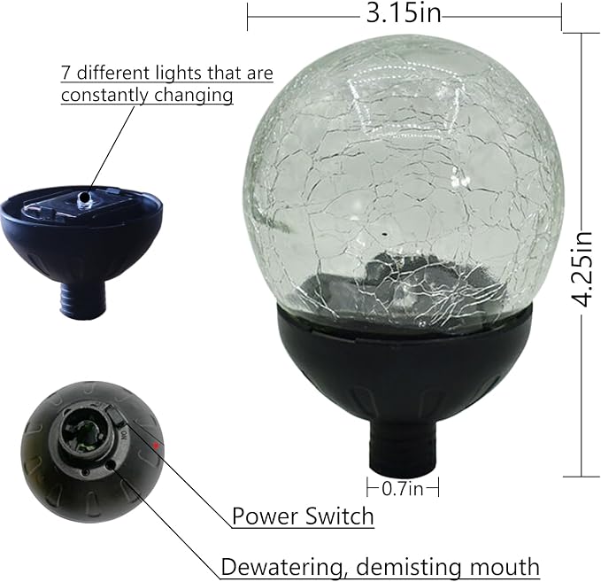 Solar Light Parts - Garden Wind Spinners - Multi-Color Glass Ball Solar Powered Wind Spinner Replacement Parts