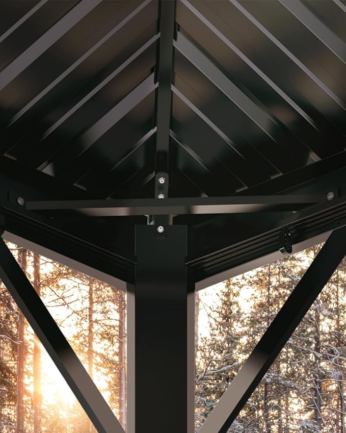 12'X14' Hardtop Gazebo with Double Steel Roof & Reinforced Aluminum Frame, Curtains & Mosquito Netting, Outdoor Permanent Pavilion for Patio, Backyard, Deck, Lawn, Garden, Khaki