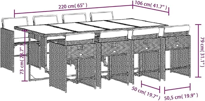 9 Piece Patio Dining Set with Cushions Black Poly Rattan Outdoor Furniture Table and 8 Chairs for Garden Backyard, UV-Proof Tempered Glass Tabletop, Foldable Removable Washable Seat Pads