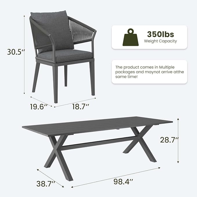 LayinSun 11 Piece Outdoor Dining Table Set, Aluminum Modern Rectangular Dining Table and All-Weather Wicker Chairs Set for Patio Deck Indoor Decor Kitchen