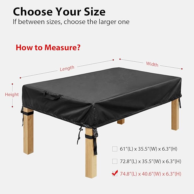 WOMACO Patio Rectangle Table Covers, Waterproof Patio Furniture Covers, UV Resistant Outdoor Cover for Rectangular Table, Black - 74.8" x 40.5"