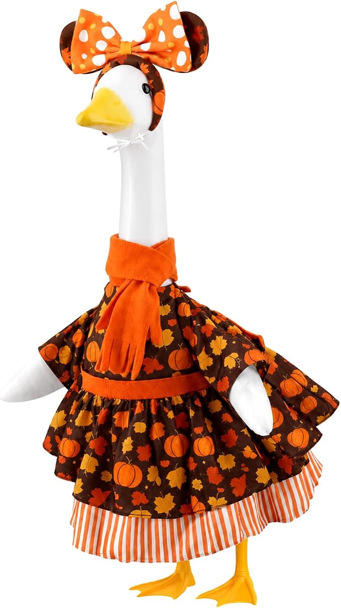 Fall Pumpkins Porch Goose Outfits Autumn Goose Costume for Outdoor Decor | for 23 Inch Lawn Plastic/Cement Statues, Harvest Autumn Sculpture Clothes for Garden Yard Patio Decoration