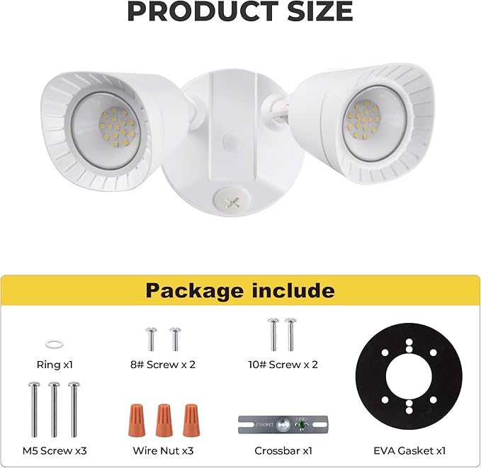 LED Flood Lights Outdoor, 16W 1900LM 5000K Daylight, IP65 Waterproof Security Lights with 2 Adjustable Heads, Exterior Wall Light for Patio, Garage, Yard-White