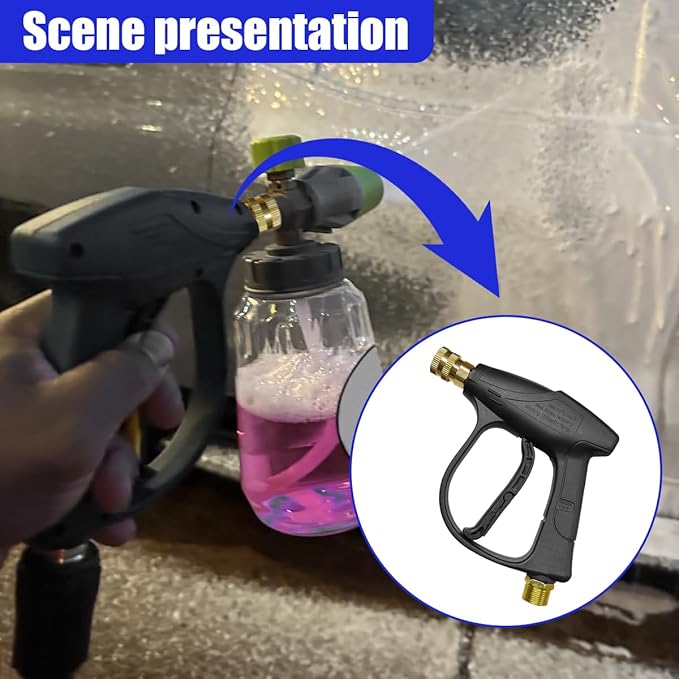 YoRise High-Pressure Car Washer Gun, 4350 PSI Max Power Automotive Washer Short Gun with 1/4" Outlet Quick Connect, M22-14 Thread Mini Vehicle Cleaning Sprayer Guns Tool with 5 Nozzles(Nozzle)