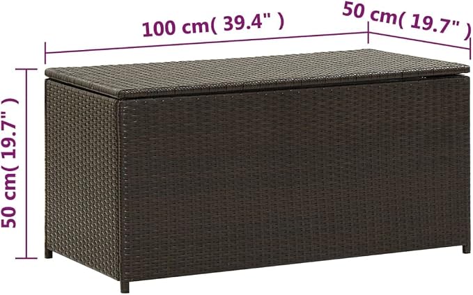 Outdoor Storage Box with Lid 39.4"x19.7"x19.7" Brown Poly Rattan Patio Furniture Organizer for Cushions Blankets Garden Tools Weatherproof & Durable Steel Frame