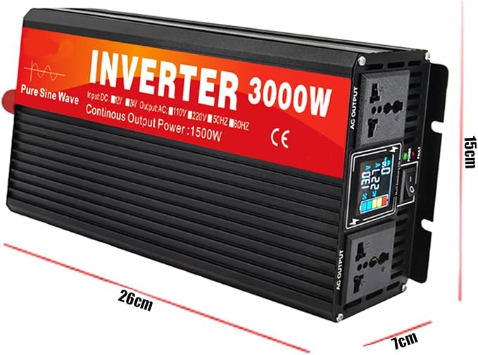 3000 Watt Pure Sine Wave Inverter,DC 12V24V to AC 110V/220V Pure Sine Wave Car Power Inverter with 2 Car Plug, for Home Appliances, RV Camping