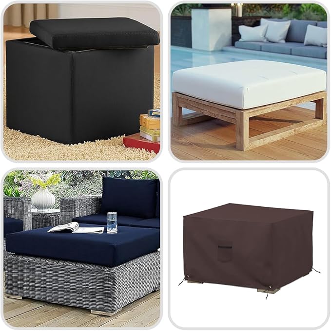 Covers & All Waterproof Ottoman Cover, 12 Oz PVC coated polyester, Outdoor Ottoman Slipcover, Square Patio Furniture Covers suitable for indoor and outdoor Use (36"L x 36"W x 12"H, Coffee)