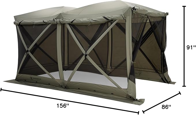 Gazelle Tents™ Tandem Gazebo, Easy Pop-Up Hub Screen Tent, Durable, TriTech Mesh, Waterproof, UV Resistant, 10-Person, Agave Green, 89" x 86" x 156", GG800AG