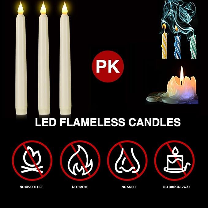 Flameless Taper Candles with Remote Control,6pack Dripless Plastic LED Candles,Flickering Candle Battery Operated,9.2'’Classic Tall Candle for Wedding,Party,Halloween,Christmas,Home Decor (Ivory)