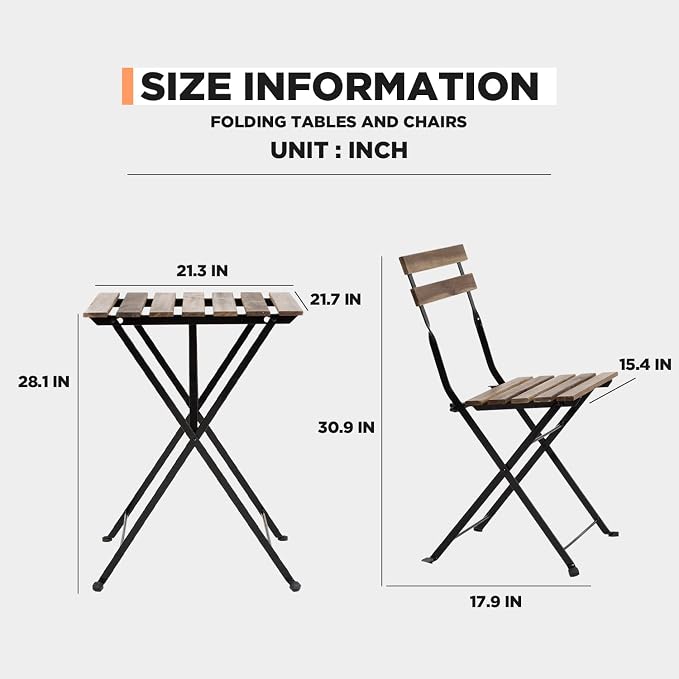 3 Pieces Folding Patio Furniture Set Bistro Set Portable Conversation Set All Weather Resistant Outdoor Furniture with 2 Folding Chairs Table for Patio Outdoor Backyard (Brown)