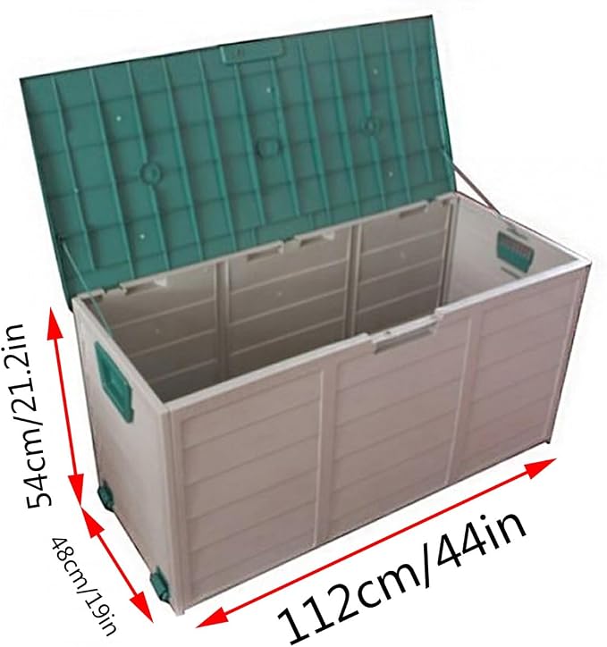 76 Gallon Large Deck Box,Deck Box Outdoor Storage Boxes ,Outdoor storage organizer with lock opening,Waterproof Outdoor Storage Box with Bottom Pulleys, for Patio Furniture ( Color : Green , Size : 76