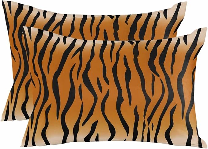 Outdoor Waterproof Throw Pillows Natural Tiger Skin Texture Patio Pillows Pack of 2,Decorative Pillow Covers with Insert,Pillow Cushion Case for Garden Couch Sofa Wildlife Animals Striped