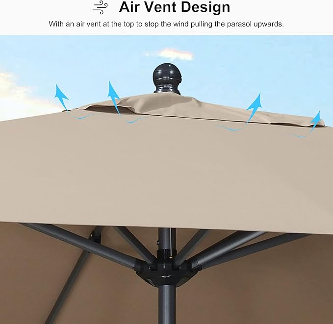 PURPLE LEAF 11.5' x 8' Rectangle Patio Market Umbrella with Base Outdoor Table Umbrellas Aluminum Frame Sun Shade with 8 Sturdy Ribs for Garden Deck Lawn Pool Taupe