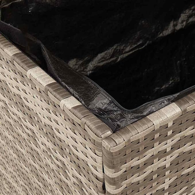 vidaXL Patio Storage Box, Outdoor Cushion Storage Box with Lid, Toy Box for Furniture Garden Tools, Modern Style, Gray Poly Rattan Acacia Wood