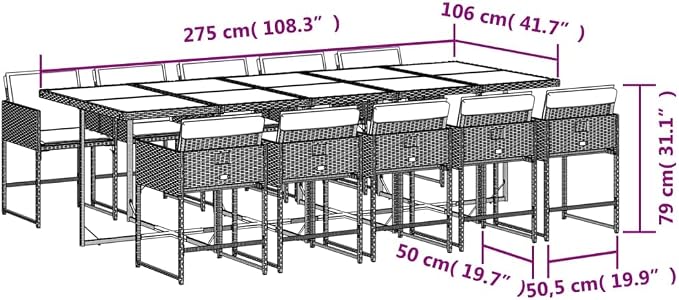 11 pcs Patio Dining Set & Balcony Furniture Brown PE Rattan Outdoor Dining Set for Lawn Backyard Front Porch 108.3 x 41.7 x 28.7 in