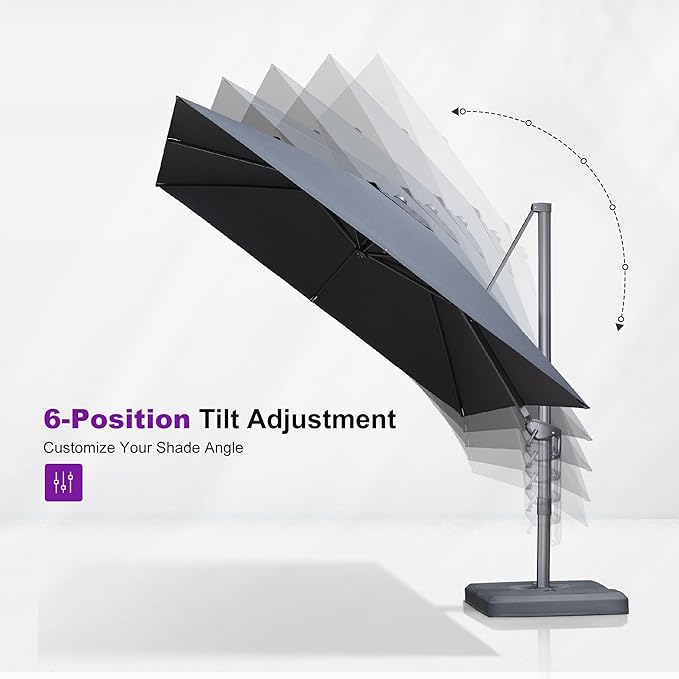 PURPLE LEAF 10' X 13' Rectangle Cantilever Umbrella with Base Outdoor Large Aluminum Patio Umbrella with 3-Year Fade Resistance Recycled Fabric and 360-degree Rotation for Deck Pool Garden,Ocean Slate