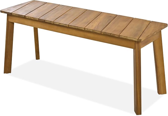 3 Pieces Acacia Wood Table Bench Dining Set for Outdoor & Indoor Furniture with 2 Benches, Picnic Beer Table for Patio, Porch, Garden, Poolside (Acacia Wood@231)