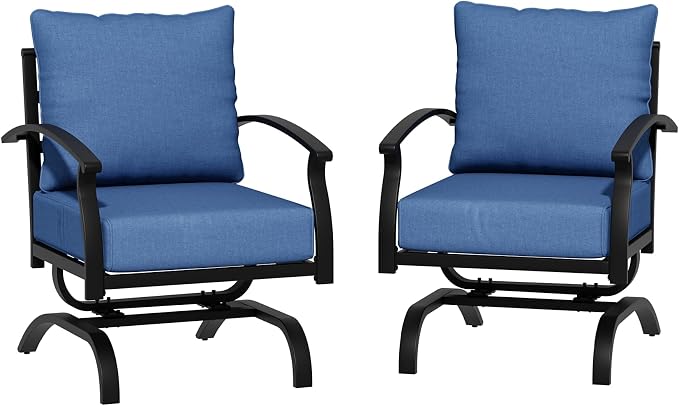 Kurapika 2 Pieces Patio Furniture Set, Outdoor Metal Rocking Chair, Patio Bistro Set Rocker Chairs with Thickened Cushions for Porch Garden Deck, Navy Blue