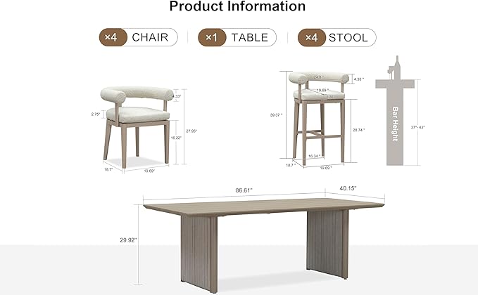 PURPLE LEAF Patio Dining Set 5 Pieces Luxury Modern Conversation Set with Bar Height Stools Aluminum Large Rectangle Dining Table and Chairs with Olefin Cushion Outdoor Furniture Set for Garden Deck
