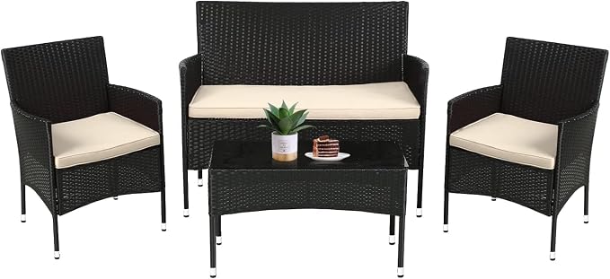Patio Furniture Set 4 Pieces Outdoor Rattan Chair Wicker Sofa Garden Conversation Bistro Sets for Yard,Pool or Backyard