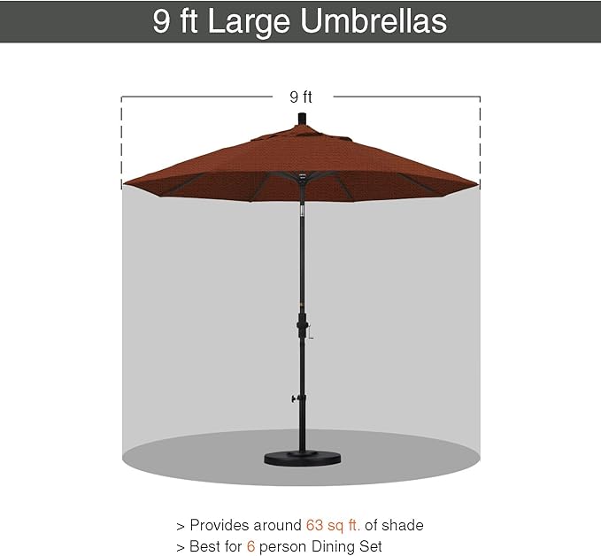 California Umbrella 9' Round Aluminum/Fiberglass Umbrella, Push Open, Bronze Pole, Olefin Terracotta Fabric