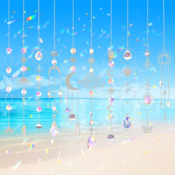 Sun Catchers, 10 Pcs Crystal Suncatcher Prism Hanging Kit for Indoor Window | Rainbow Maker Crystals Balls Pendants Ornaments for Home Outdoor Garden Backyard Patio Car Mirror Christmas Tree Decor