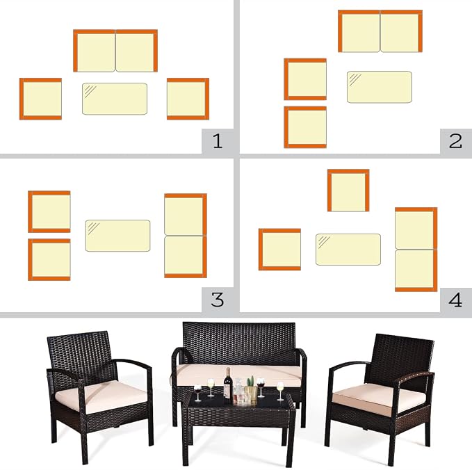 DORTALA 8 Piece Wicker Patio Furniture Set, Outdoor PE Rattan Conversation Set with Loveseat, Chairs & Coffee Table for Backyard Porch Garden Poolside Balcony