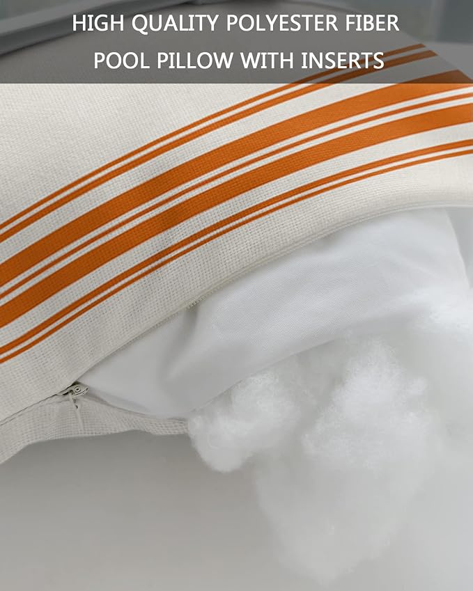 Outdoor Pillows Covers with Inserts Farmhouse Orange Stripe Waterproof Recliner Pillow with Adjustable Strap Throw Pillows for Patio Furniture Pool Lounge Chair, 12x20 inch, 2PCS