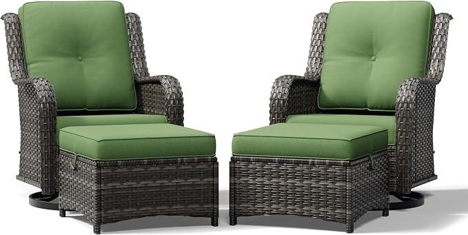 Joyside 4 Piece Wicker Patio Furniture Set, Outdoor Swivel Rocker Patio Chairs with High Back, Deep Seating, Wide Armrest, Thickened Cushions, Outdoor Furniture for Deck, Porch Use
