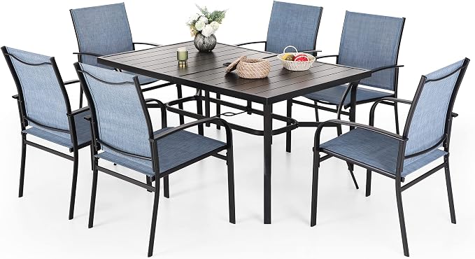 MIXPATIO Patio Dining Set 7 Piece Outdoor Furniture Set with Metal Patio Dining Table with Umbrella Hole for Deck Garden Backyard Lawn Poolside