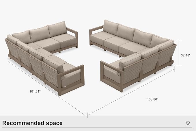 PURPLE LEAF Patio Furniture Set L-Shaped Outdoor Couch with 9.6" Thick Cushion and Soft Pillows 12 Piece Outdoor Sectional Sofas Modern Patio Conversation Sets for Yard Porch Deck Poolside, Khaki