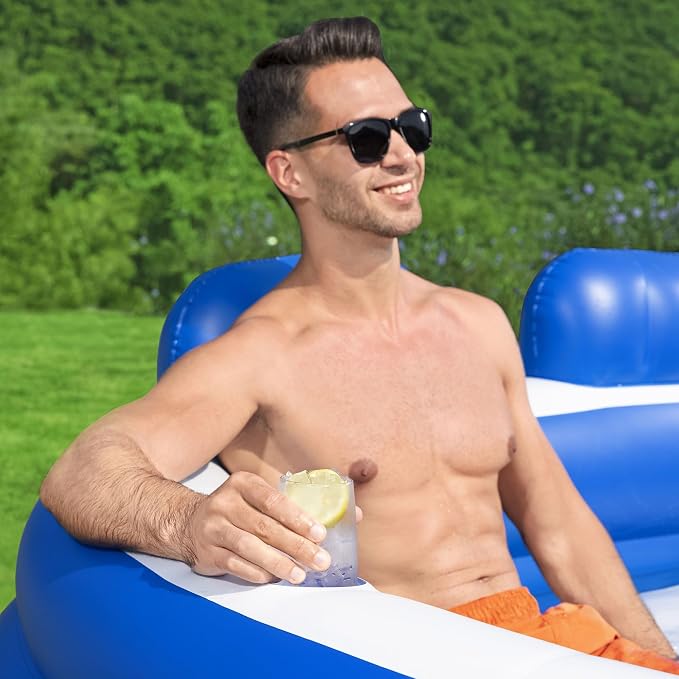 H2OGO! Inflatable Family Pool, Splash Paradise 7'7" x 7'2" x 31" Outdoor Inflatable Swimming Pool for Kids and Adults - Bench Seat, Headrests, & Cupholders