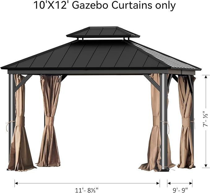 Covered Outdoor Gazebo Curtain Replacement Universal 4-Panel Sidewalls 10' x 12', Outdoor Gazebo Privacy Curtains with Zipper, Replacement for Outdoor, Patio Canopy, Garden and Backyard (Curtain Only)