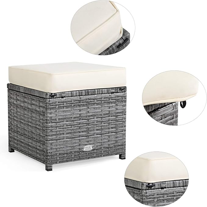 Tangkula 7 Pieces Patio Furniture Set, Outdoor Sectional Rattan Sofa Set with Cushions, All Weather Wicker Conversation Couch Set w/Dining Table & Ottomans for Backyard Garden Poolside (White)