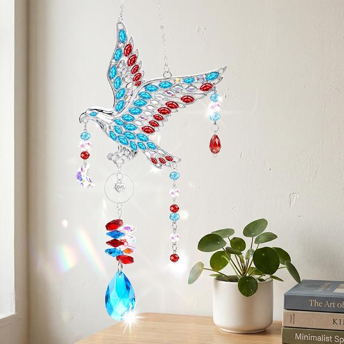 250th Anniversary USA Eagle Crystal Suncatcher, 4th of July Decorations for Home Garden Window Hanging, Red White and Blue American Flag Gifts for Women, Independence Day Patriotic Decor