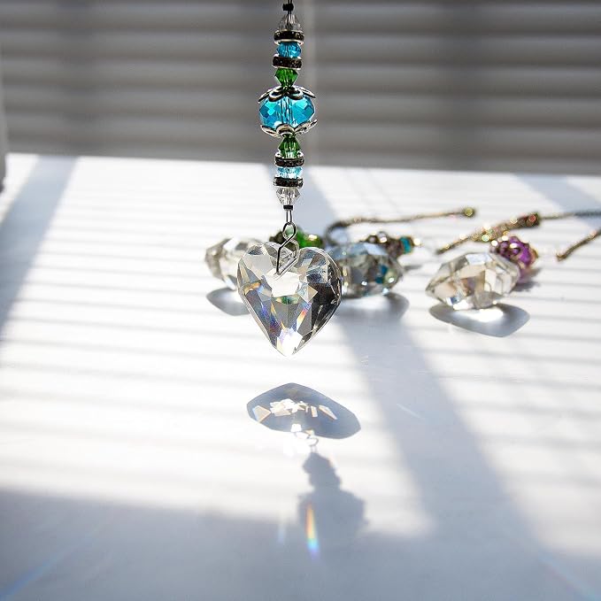 4pcs Crystal Suncatcher, Clear Heart Crystal Sun Catcher Hanging Rainbow Prisms Ball with Chain for Indoor Window Chandelier Garden Home Wedding Christmas Valentines Day Decor (Heart Shape)