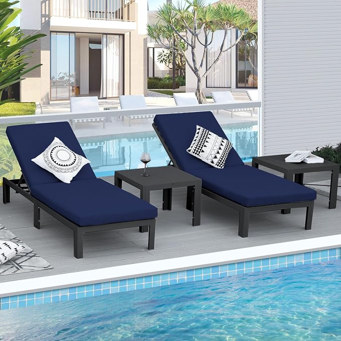 NICESOUL 16 Pcs Large Modern Aluminum Patio Furniture Set, All Weather Modular Sectional Sofa with Chaise & Coffee Table, 500 lbs Heavy Duty Comfy Outdoor Couch for Poolside Backyard, Navy Blue